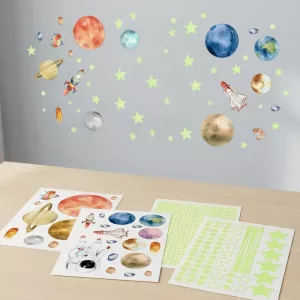 Adesivi da Parete per Asilo che Brillano al Buio dell'Universo