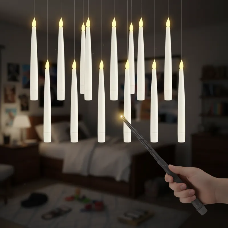 floating candles lights, scary decorations, hanging candles