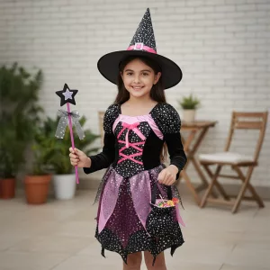 Costume Maghetto Set da Strega con Bacchetta per Bambina