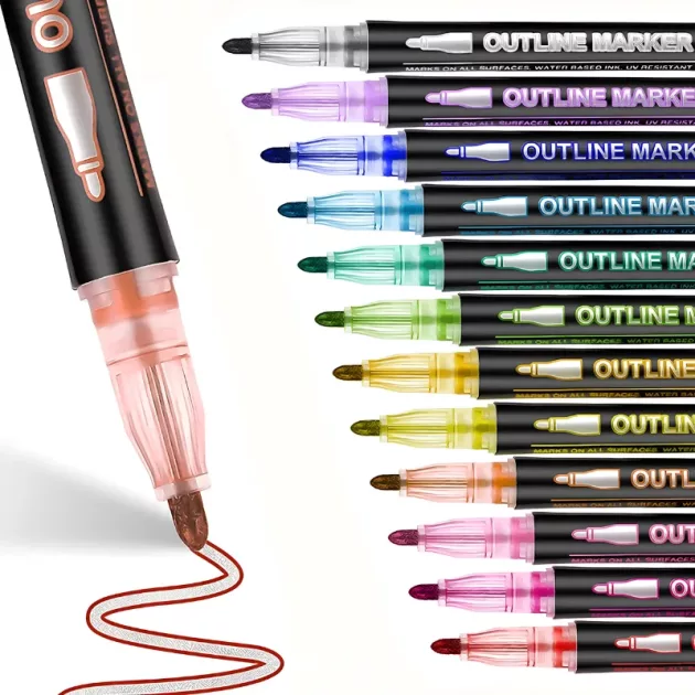 outline marker, metallic marker, outline gel pen, coloured gel pen