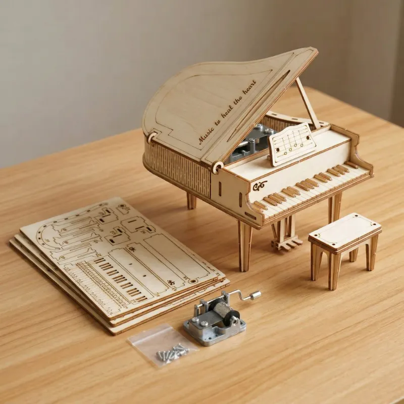 Blocco di costruzione modello pianoforte in legno per bambini