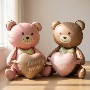 2pz Palloncino in Foil Orsetto con Cuore Carino Decorazione di Compleanno