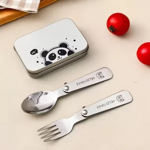 Carino set pieghevole in acciaio inox con cucchiaio e forchetta per bambini