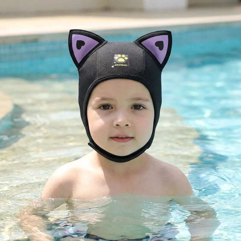 Cuffia da nuoto in neoprene con orecchie da gatto per bambini