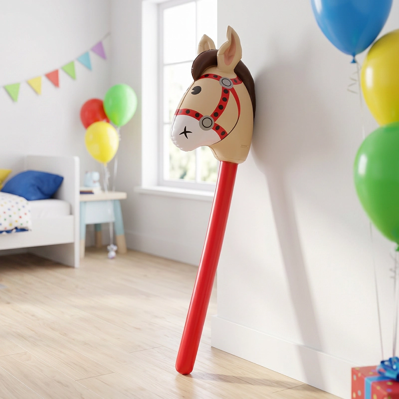 Palloncino gonfiabile a testa di cavallo su bastone per bambini