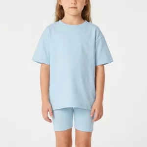 Set per bambini con T-shirt a maniche corte traspirante in cotone e shorts leggings