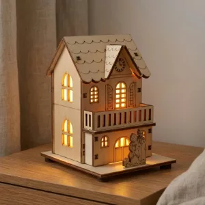 Decorazione per la casa a LED in legno a forma di casetta