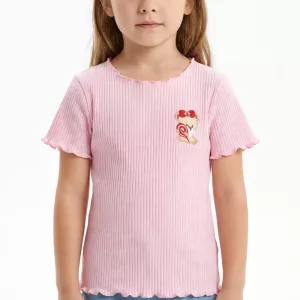 T-shirt Estiva in Cotone con Orlo Ondulato per Bambine