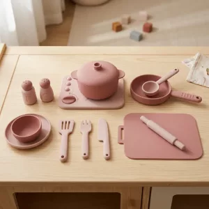 Set giocattolo da cucina per gioco di finzione con 13 utensili in silicone