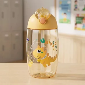 Borraccia con beccuccio da 500 ml con simpatico dinosauro e cannuccia in silicone per bambini