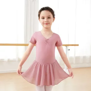 Body da ginnastica a maniche corte in cotone per danza con gonna