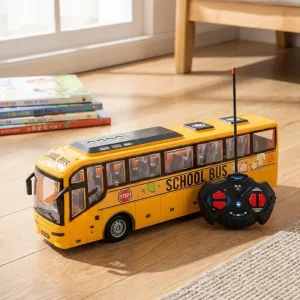 Giocattolo auto elettrica scuolabus telecomandato con luci per bambini