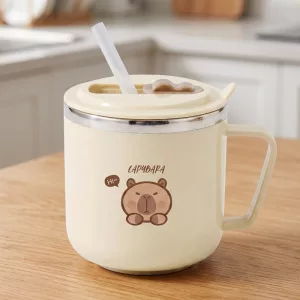 Tazza con beccuccio e cannuccia in acciaio inossidabile con simpatico capibara per bambini