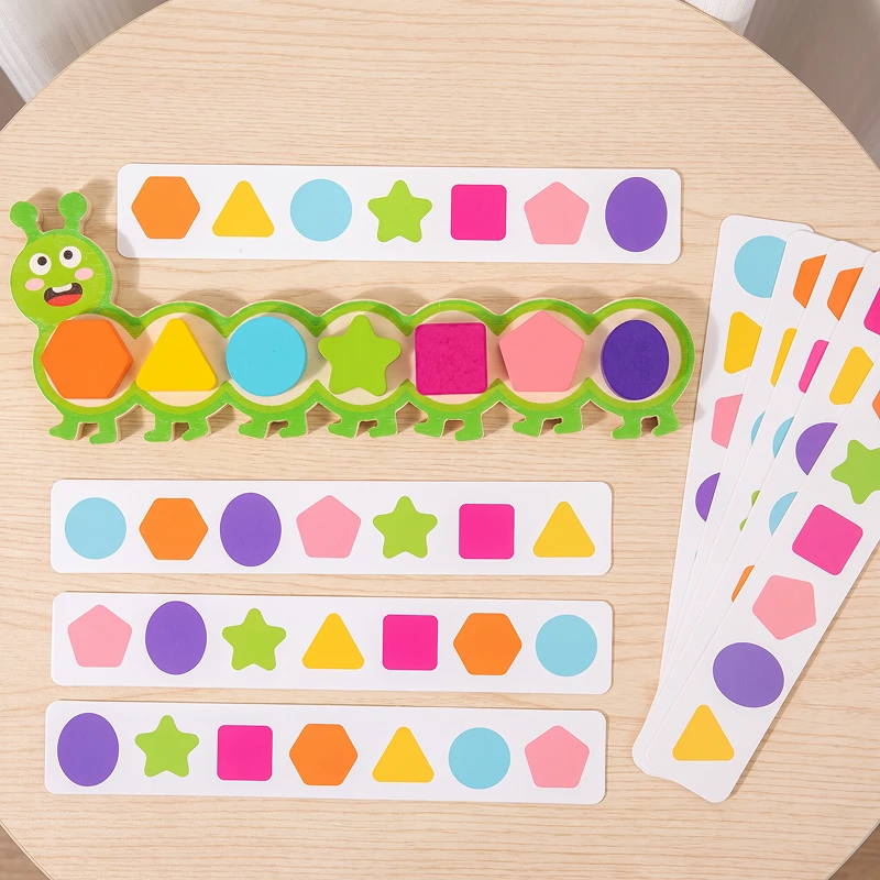 Giocattolo Montessori magnetico in legno a forma di bruco per abbinare colori e forme per bambini
