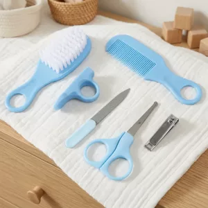 Kit cura bebè 6 pezzi con spazzola per capelli e strumenti per unghie