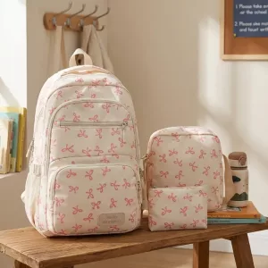 Set zaino scolastico leggero ergonomico carino 3 in 1 con fiocco per bambini