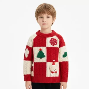 Caldo maglione natalizio rosso, morbido pullover per bambini