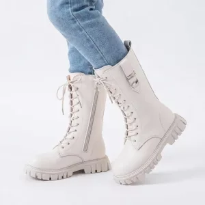 Stivali alti eleganti e soffici con lacci e zip, scarpe antiscivolo impermeabili per bambini